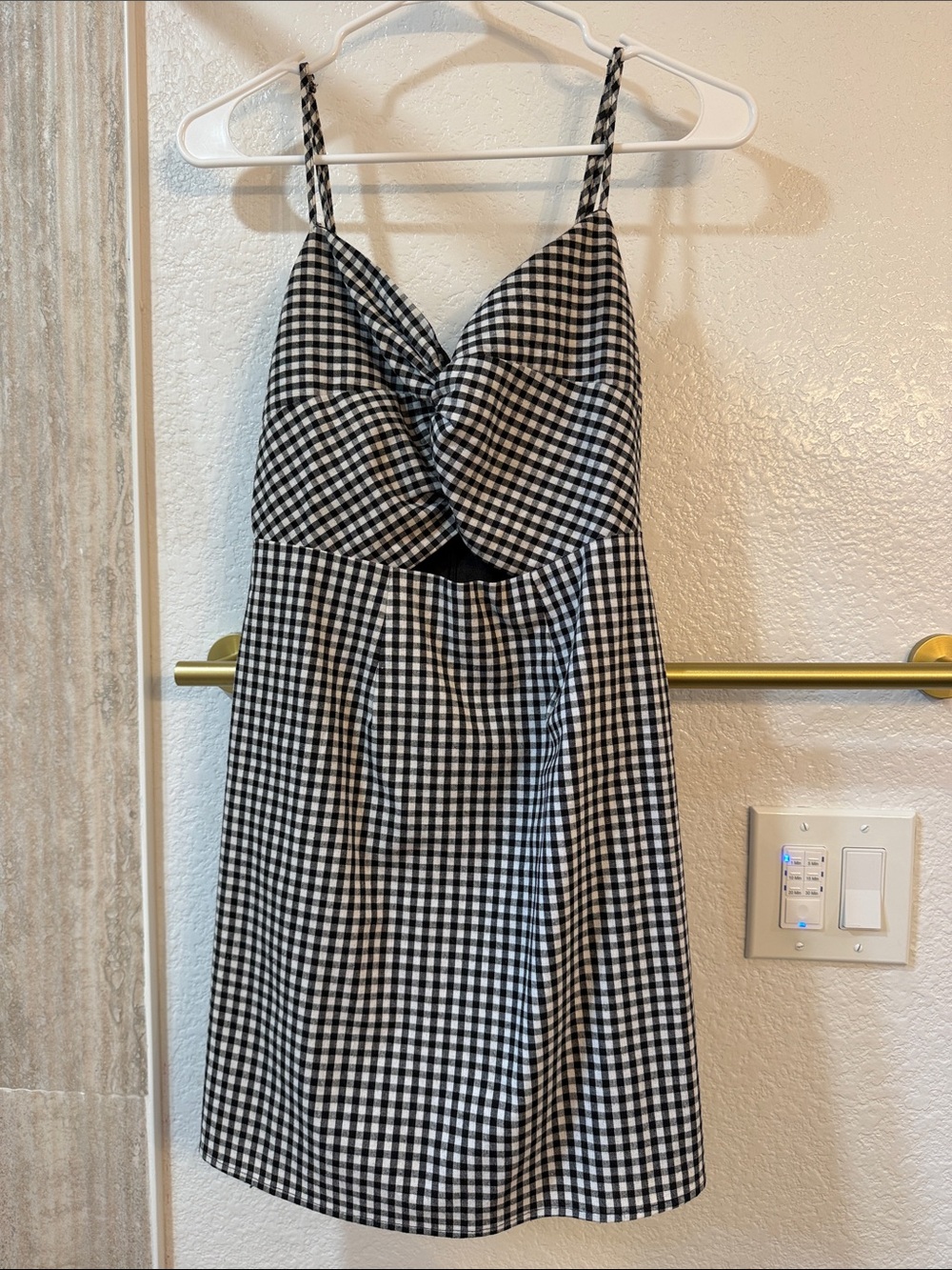 superdown Black & White Gingham Twist-Front Mini Dress